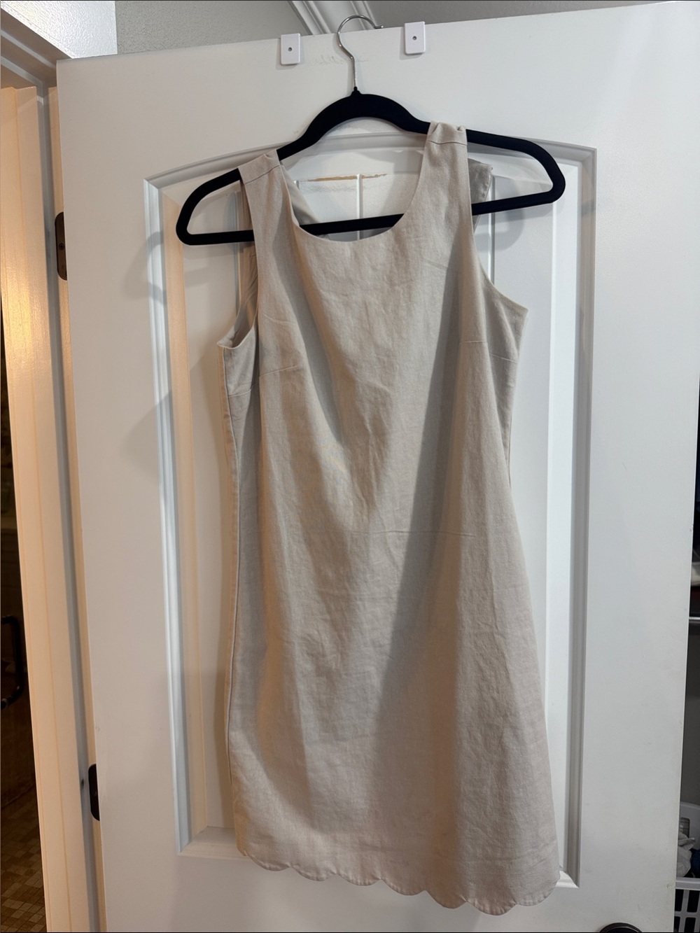 J. Crew Sleeveless Scallop-Hem Mini Dress in Beige